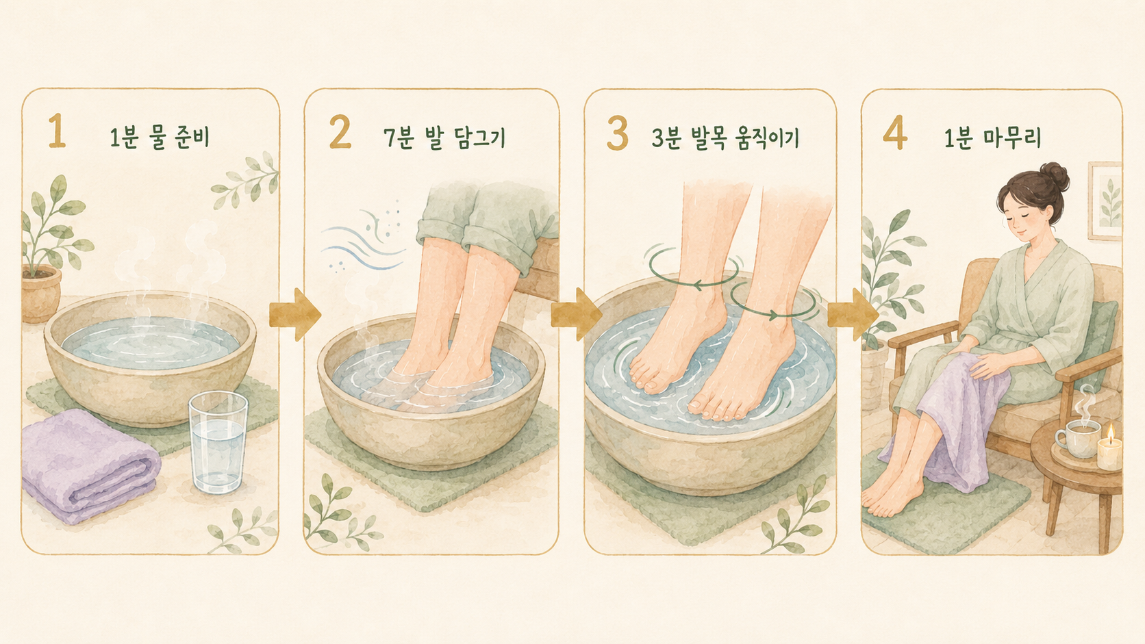 발목을 천천히 돌리는 12분 족욕 가이드
