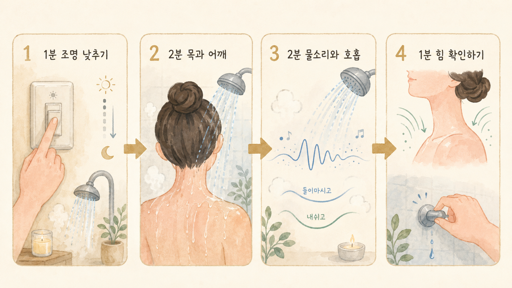 물소리와 호흡으로 여는 6분 샤워 가이드